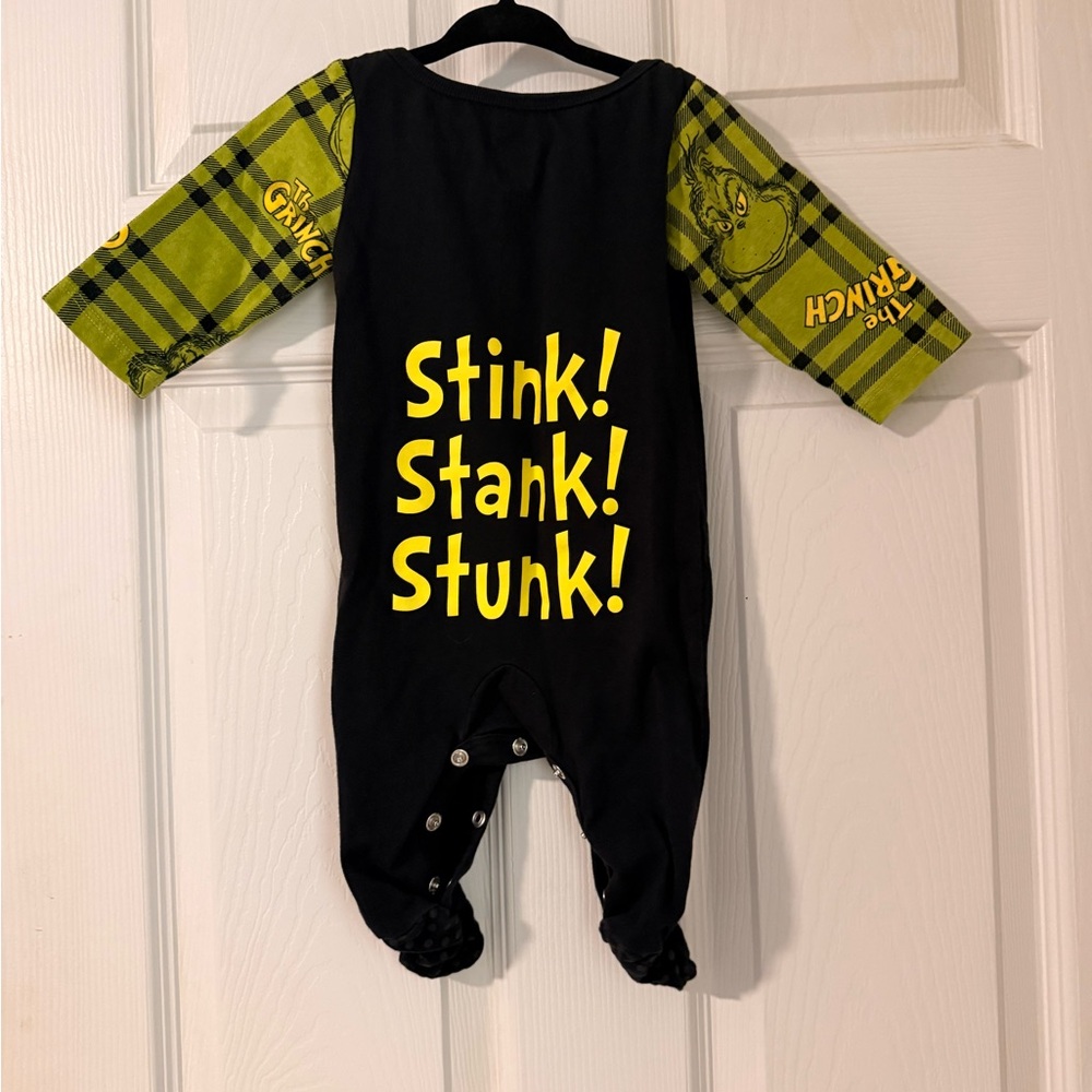 Dr. Seuss Black and Yellow Grinch infant One Piece
